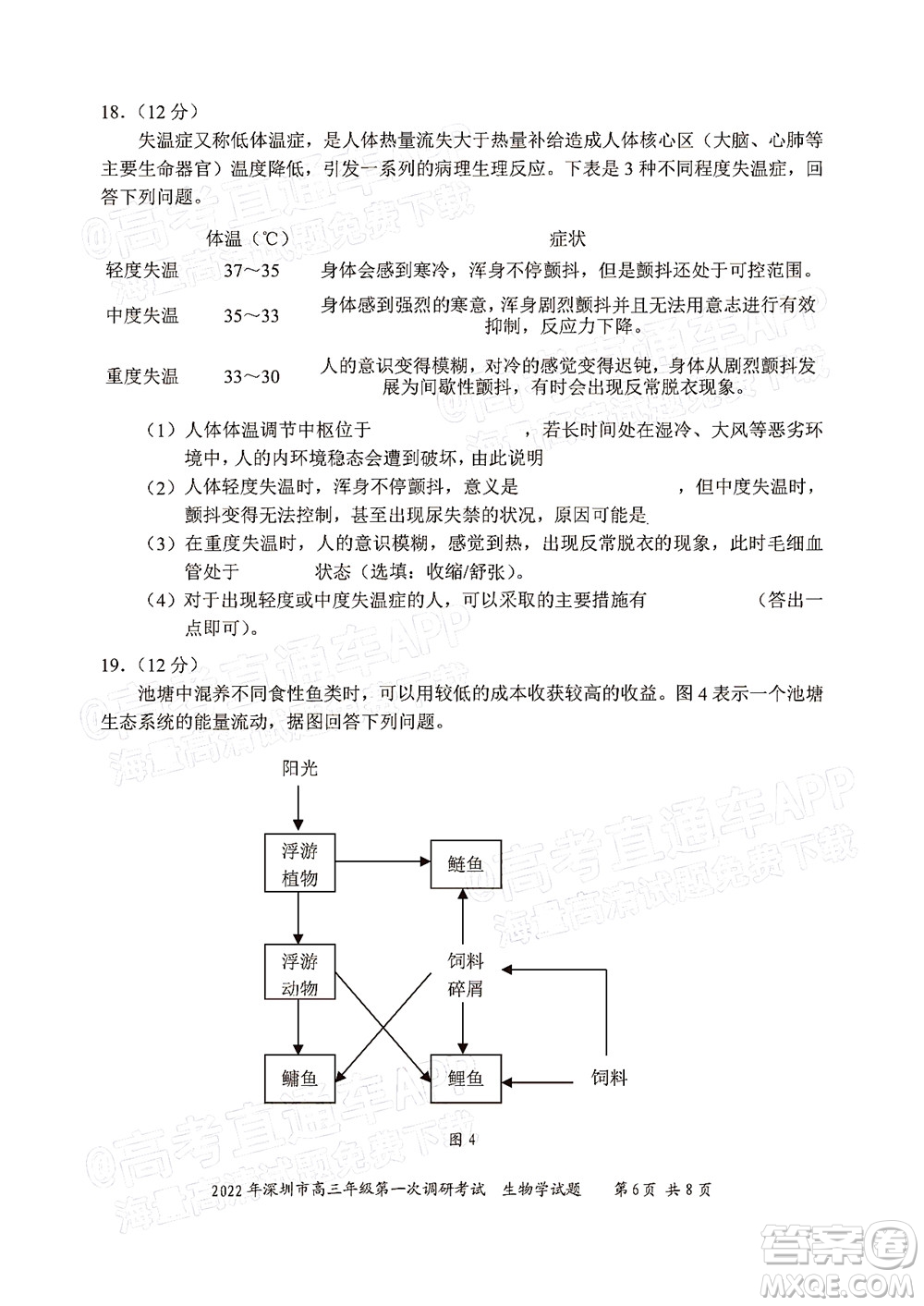 2022年深圳市高三年級第一次調(diào)研考試生物學試題及答案