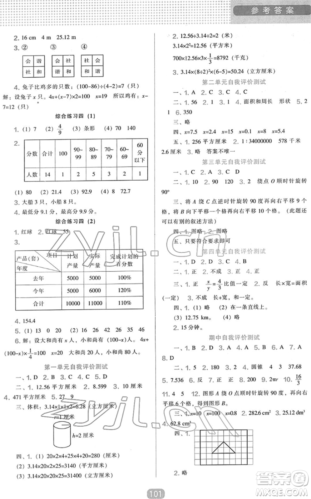 遼海出版社2022新課程能力培養(yǎng)六年級數(shù)學(xué)下冊北師大版答案