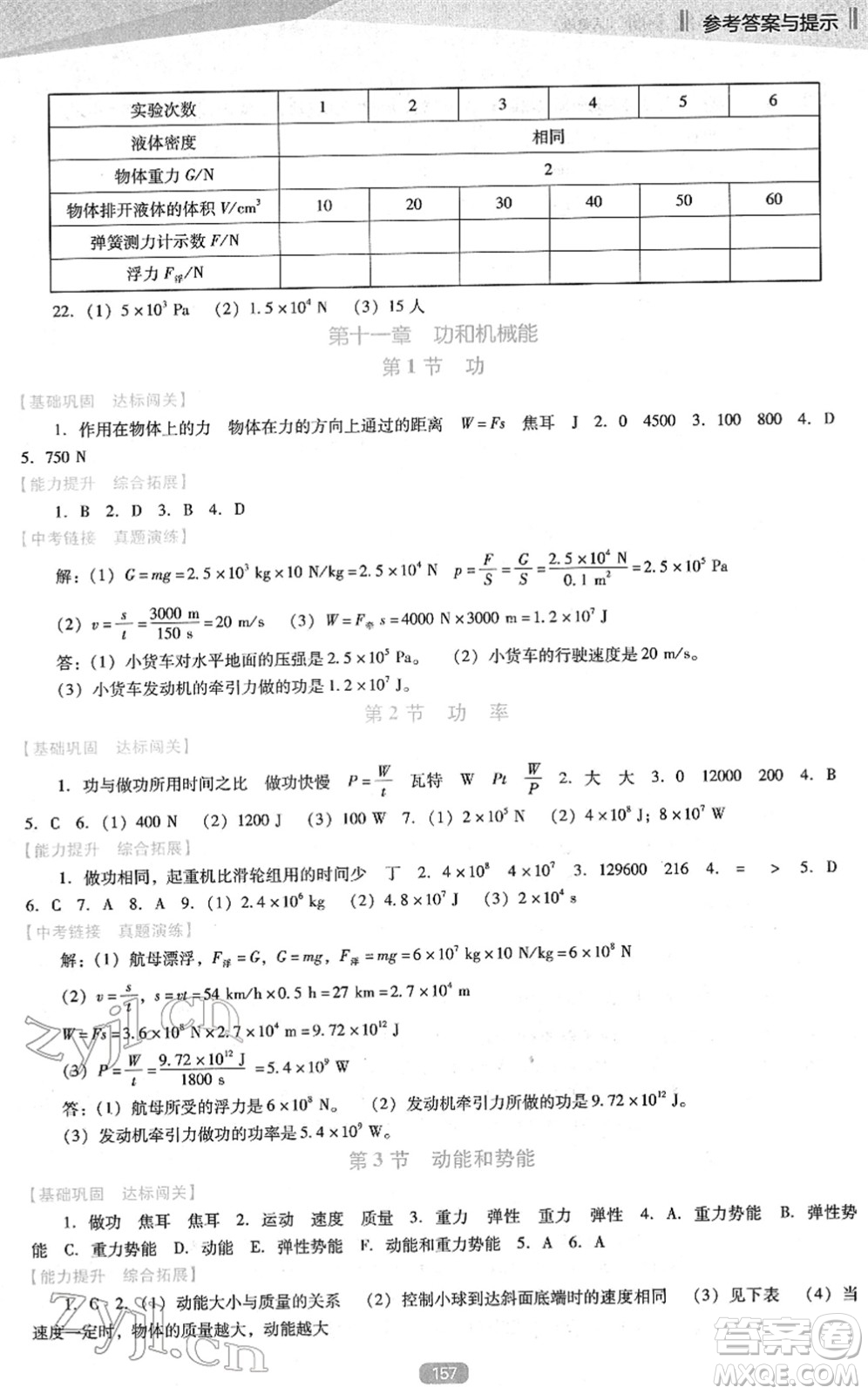 遼海出版社2022新課程物理能力培養(yǎng)八年級下冊人教版D版大連專用答案