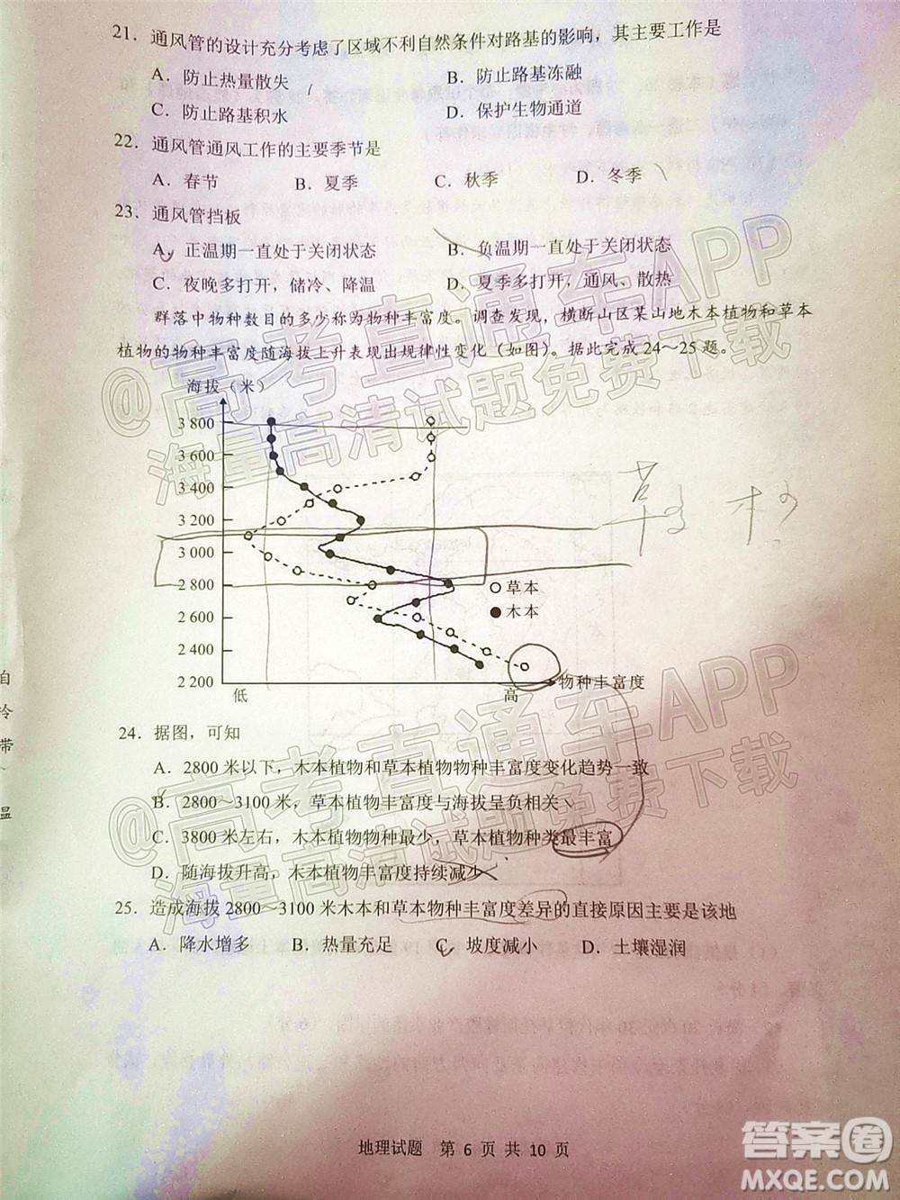 渭南市2022屆高三教學(xué)質(zhì)量檢測1地理試題及答案