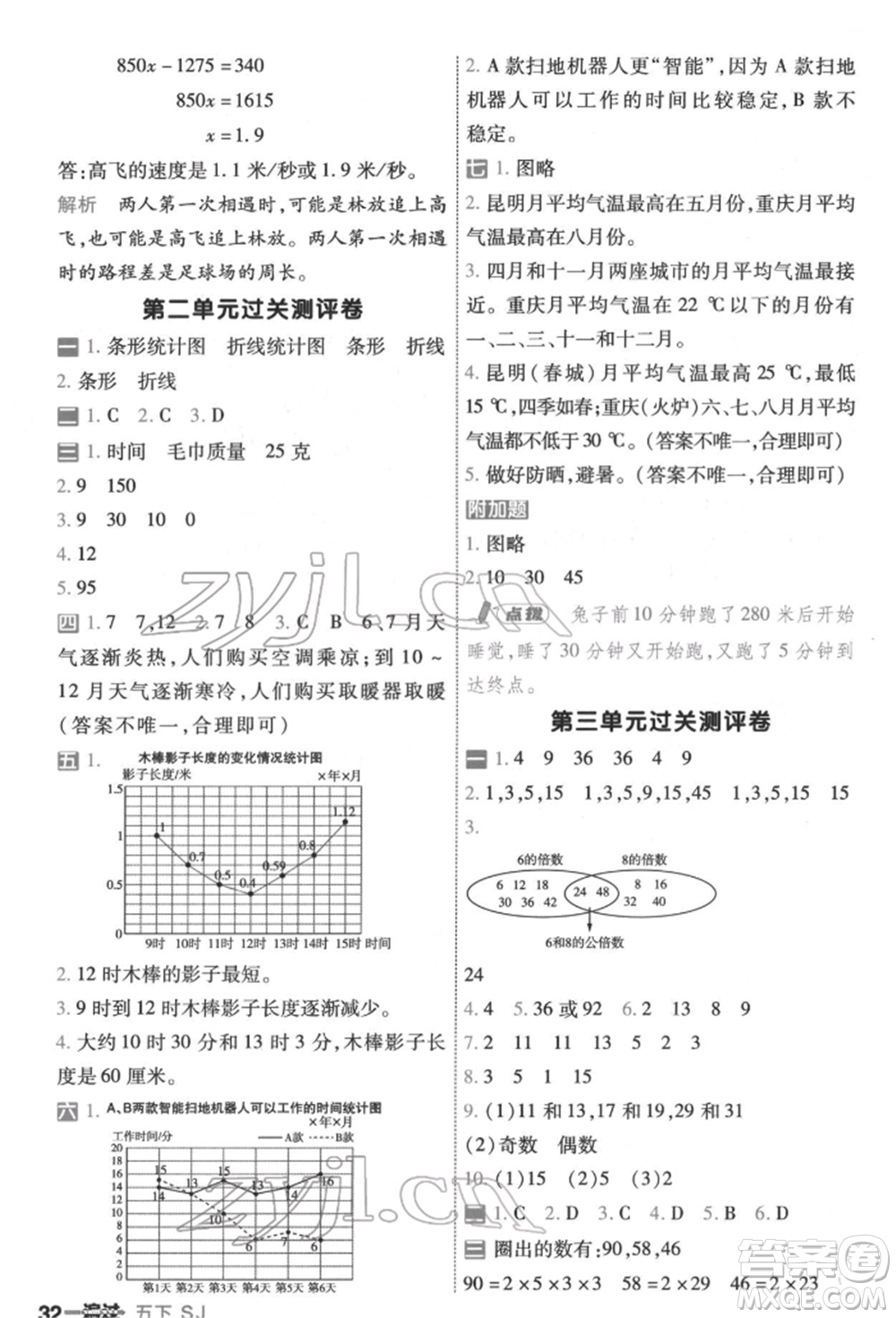 南京師范大學(xué)出版社2022一遍過(guò)五年級(jí)數(shù)學(xué)下冊(cè)蘇教版參考答案