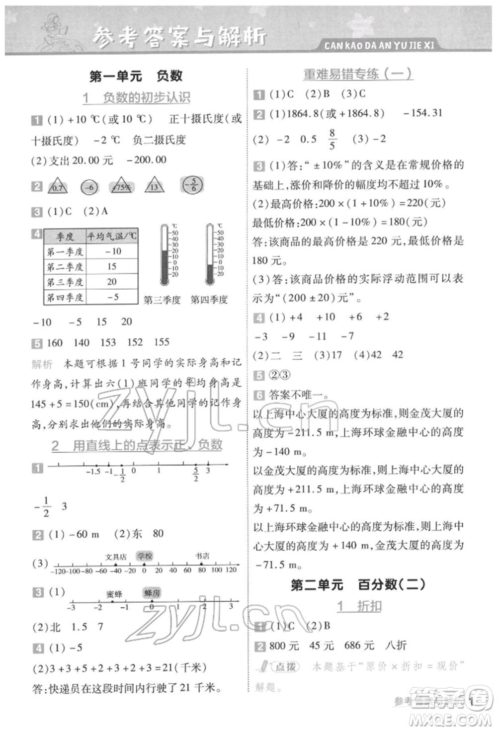 南京師范大學出版社2022一遍過六年級數(shù)學下冊人教版參考答案