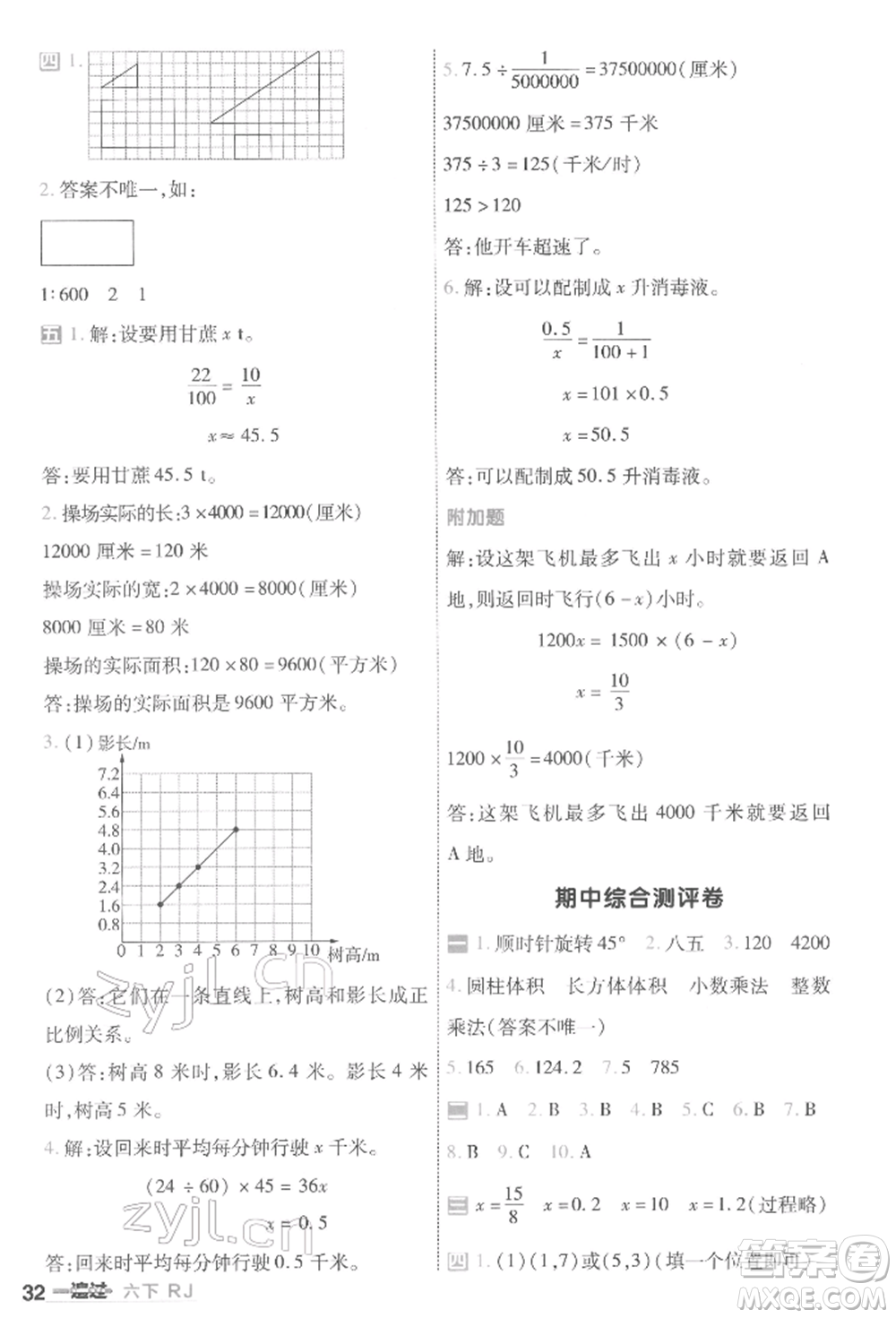 南京師范大學出版社2022一遍過六年級數(shù)學下冊人教版參考答案