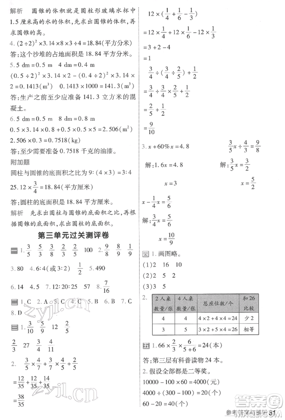 南京師范大學(xué)出版社2022一遍過(guò)六年級(jí)數(shù)學(xué)下冊(cè)蘇教版參考答案