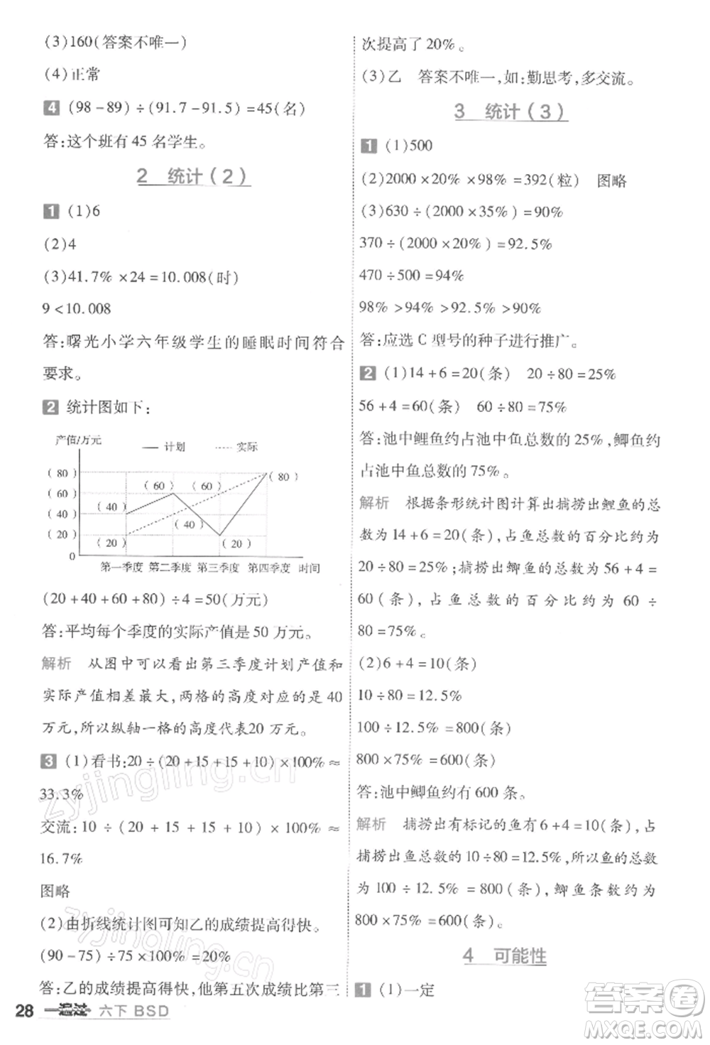 南京師范大學(xué)出版社2022一遍過六年級數(shù)學(xué)下冊北師大版參考答案