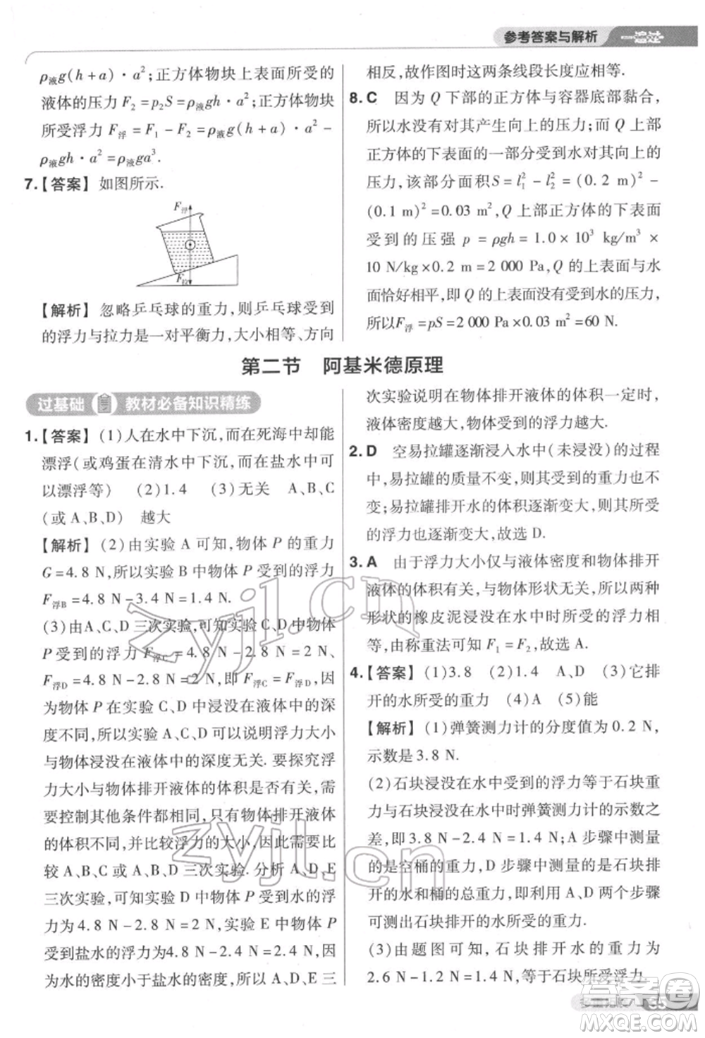 南京師范大學出版社2022一遍過八年級物理下冊滬科版參考答案