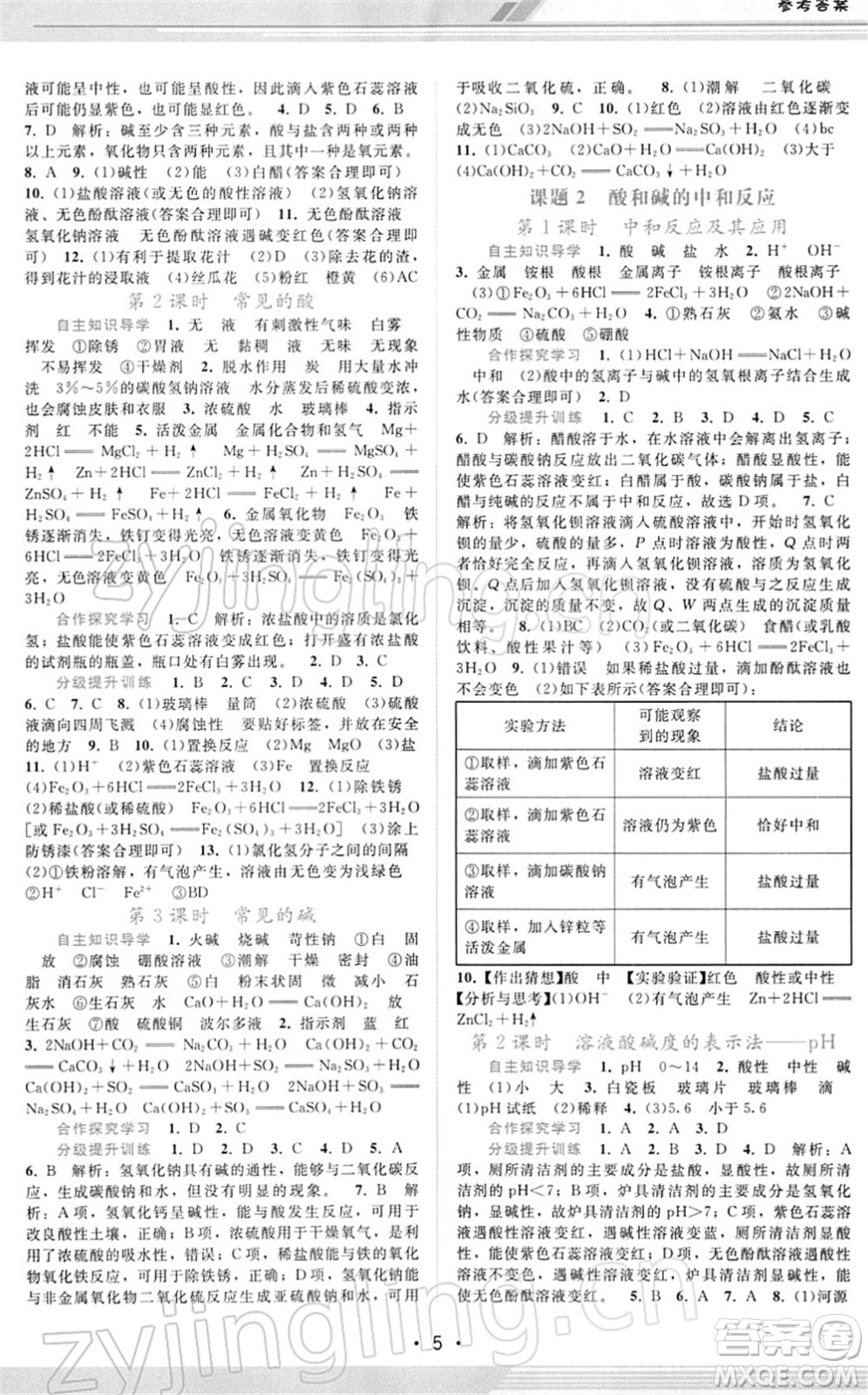 廣西師范大學出版社2022新課程學習輔導九年級化學下冊人教版答案