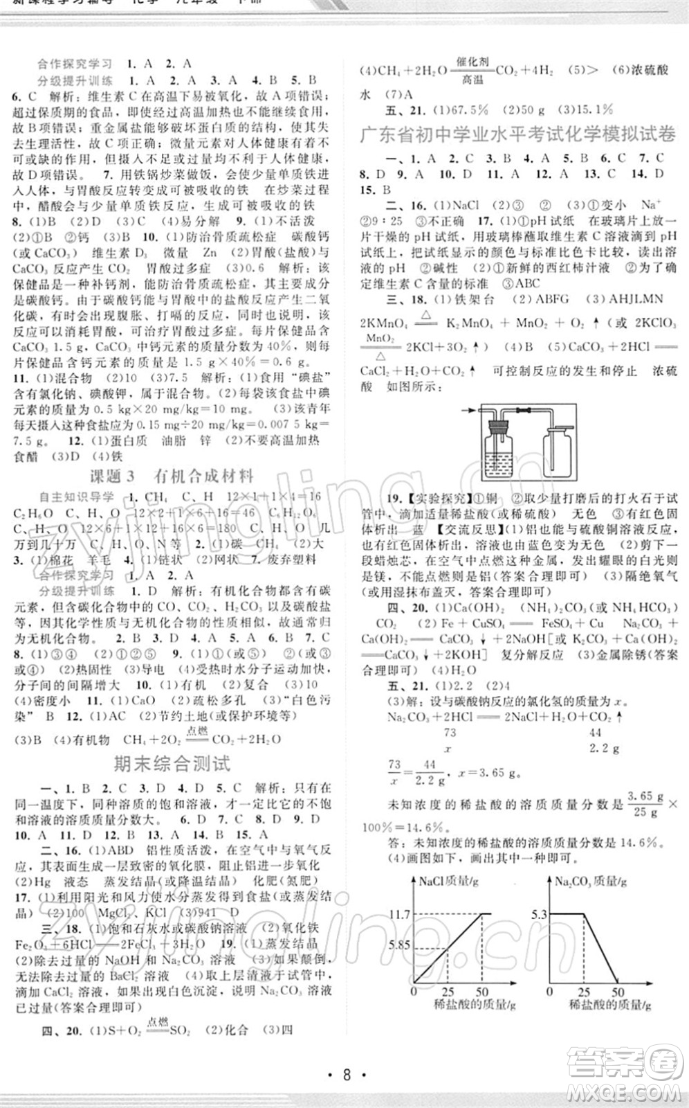 廣西師范大學出版社2022新課程學習輔導九年級化學下冊人教版答案