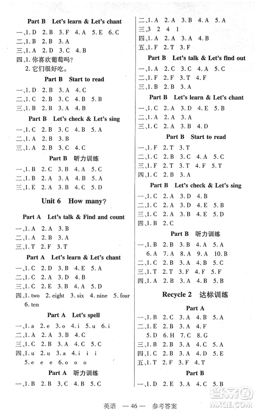 二十一世紀(jì)出版社2022新課程新練習(xí)三年級(jí)英語下冊(cè)PEP版答案