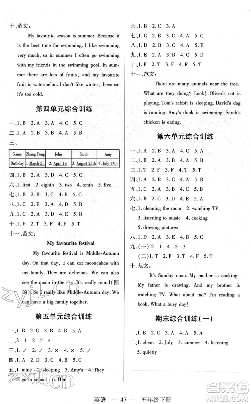 二十一世紀(jì)出版社2022新課程新練習(xí)五年級(jí)英語(yǔ)下冊(cè)PEP版答案