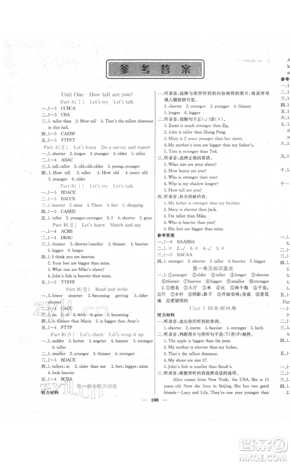 沈陽出版社2022課堂點睛六年級英語下冊人教版參考答案