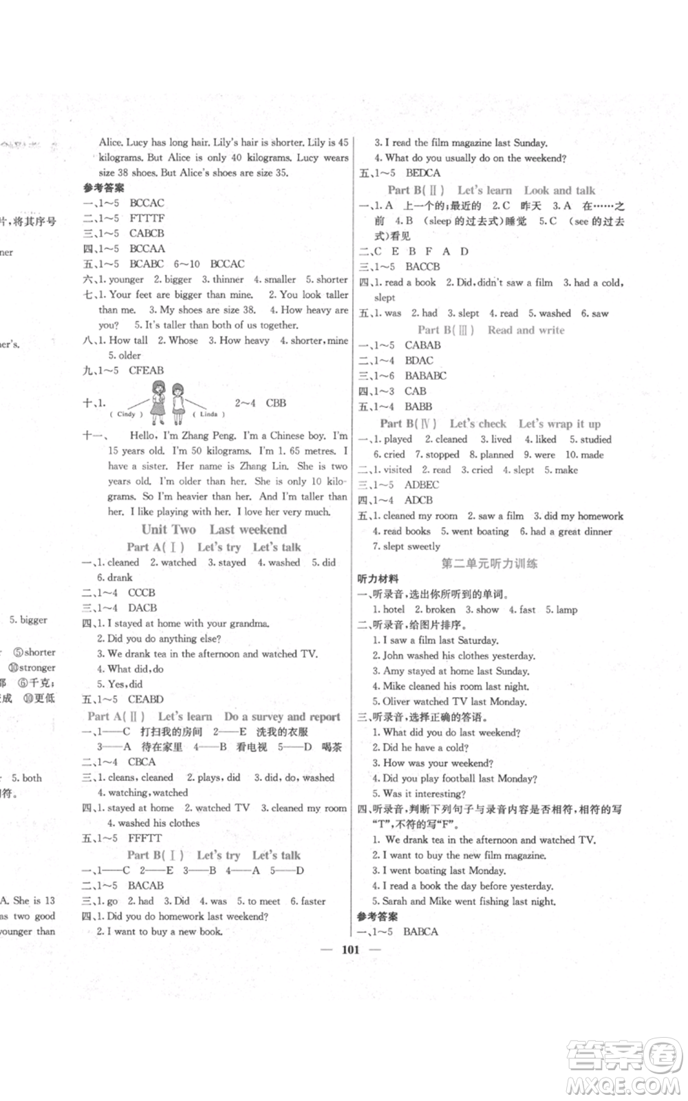 沈陽出版社2022課堂點睛六年級英語下冊人教版參考答案