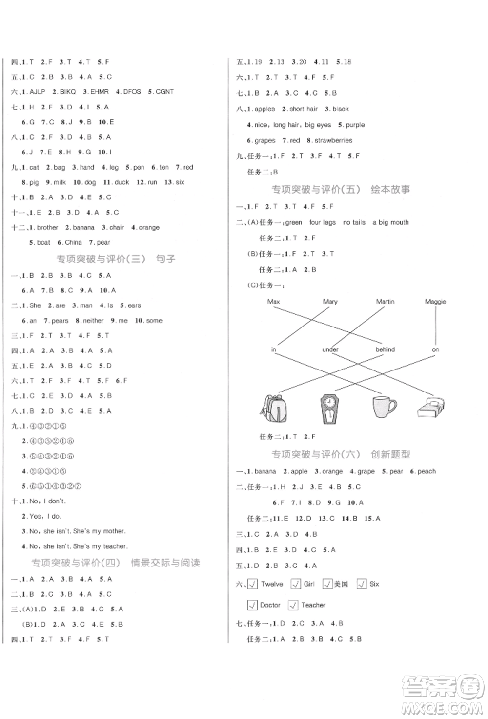 沈陽出版社2022黃岡名卷三年級英語下冊人教版參考答案