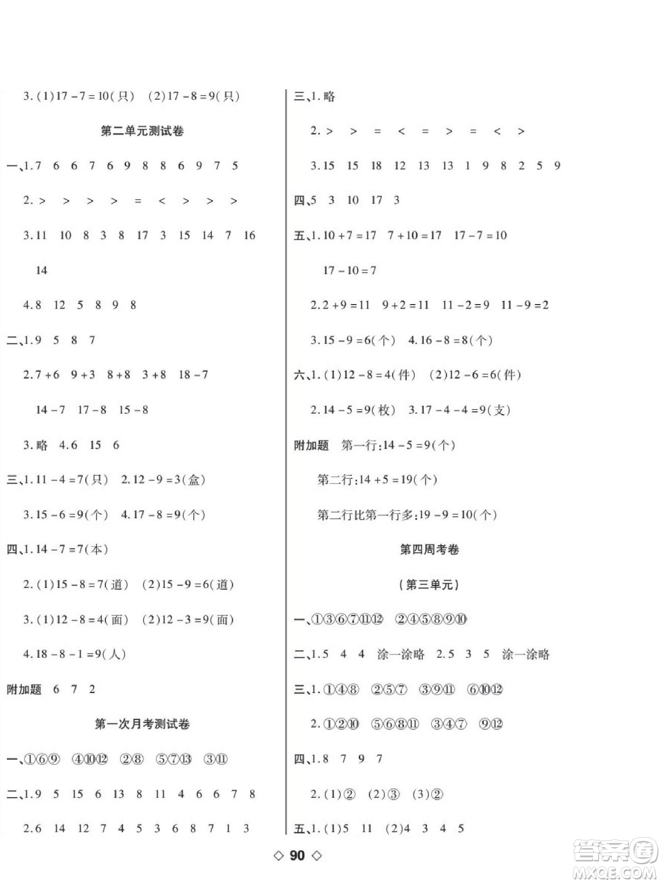 世界圖書(shū)出版公司2022考易百分百周末提優(yōu)訓(xùn)練數(shù)學(xué)1年級(jí)下RJ人教版答案