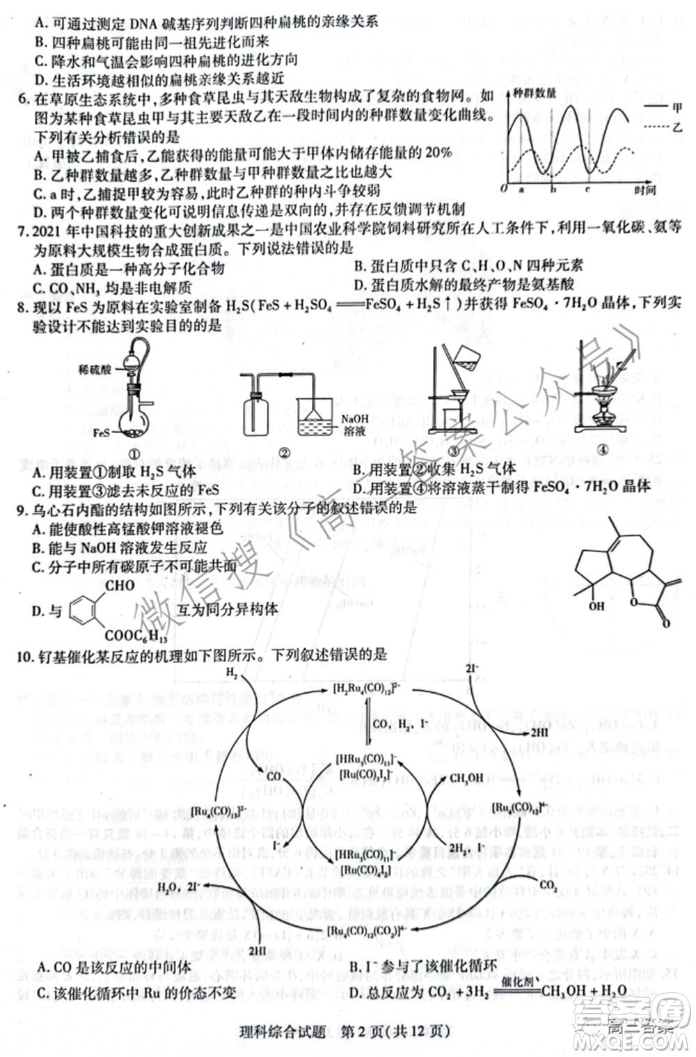 天一大聯(lián)考頂尖計劃2022屆高中畢業(yè)班第三次考試理科綜合試題及?答案