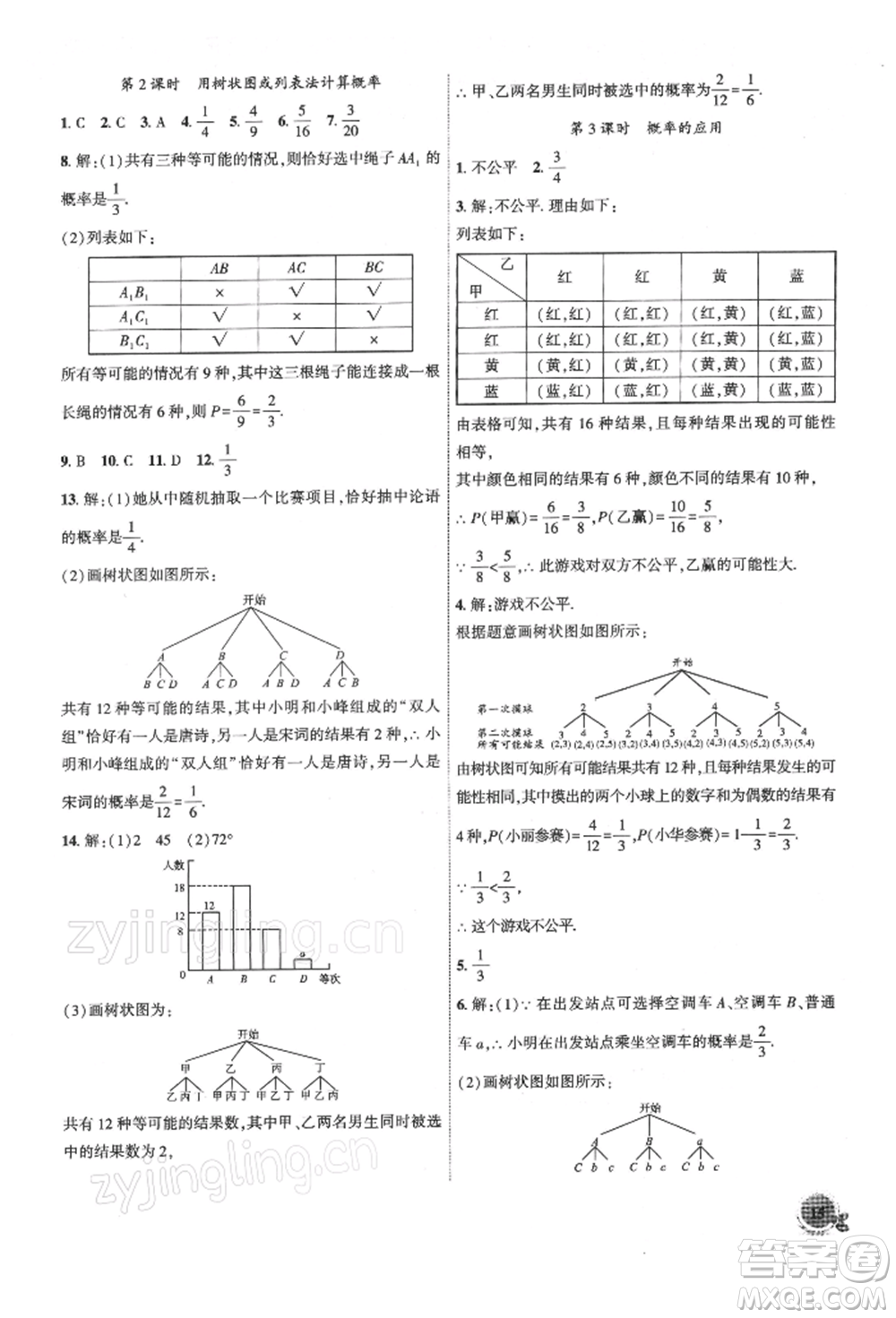 安徽大學(xué)出版社2022創(chuàng)新課堂創(chuàng)新作業(yè)本九年級(jí)數(shù)學(xué)下冊(cè)滬科版參考答案