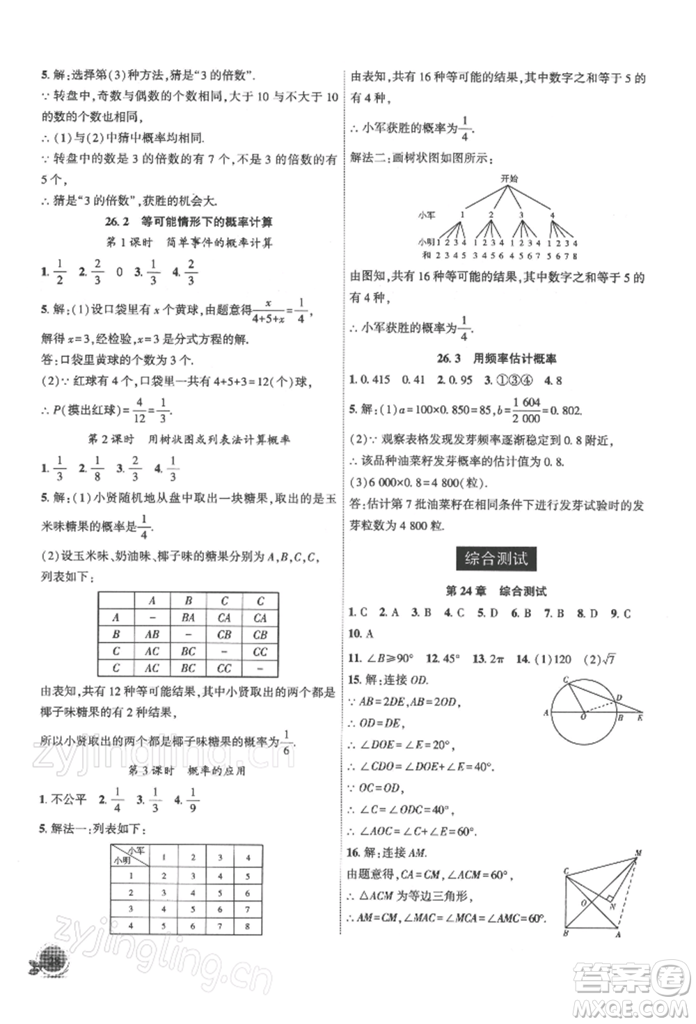 安徽大學(xué)出版社2022創(chuàng)新課堂創(chuàng)新作業(yè)本九年級(jí)數(shù)學(xué)下冊(cè)滬科版參考答案