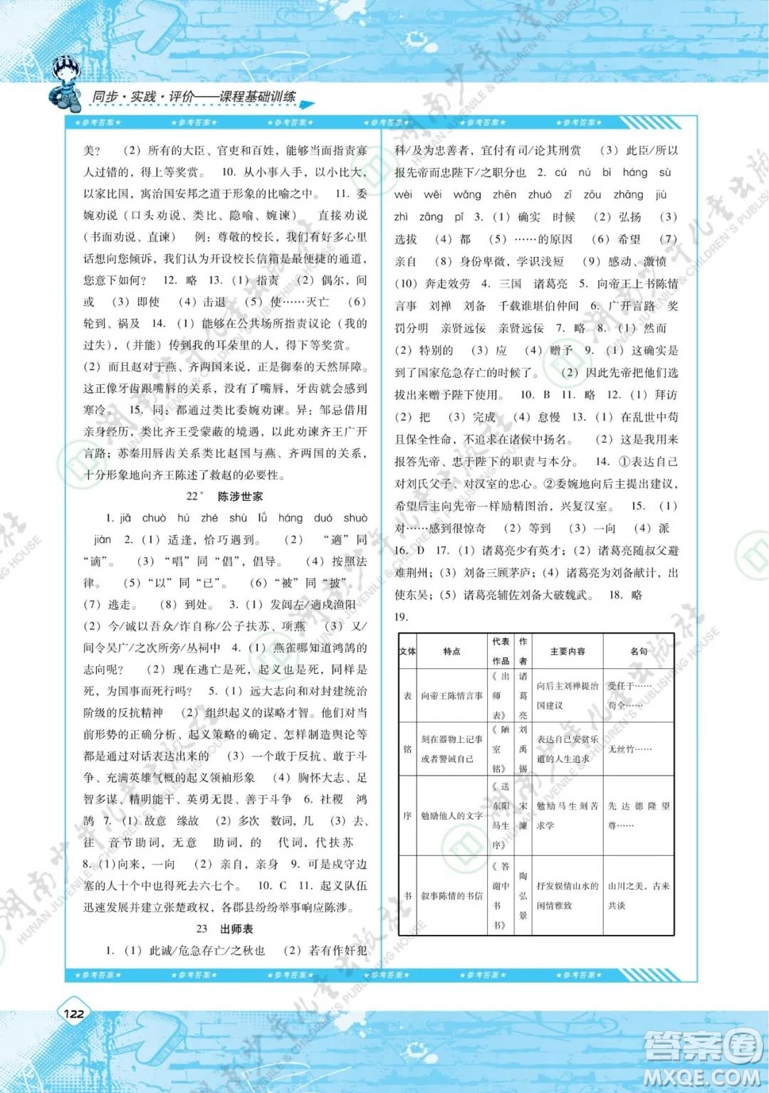 湖南少年兒童出版社2022課程基礎(chǔ)訓(xùn)練九年級語文下冊人教版答案