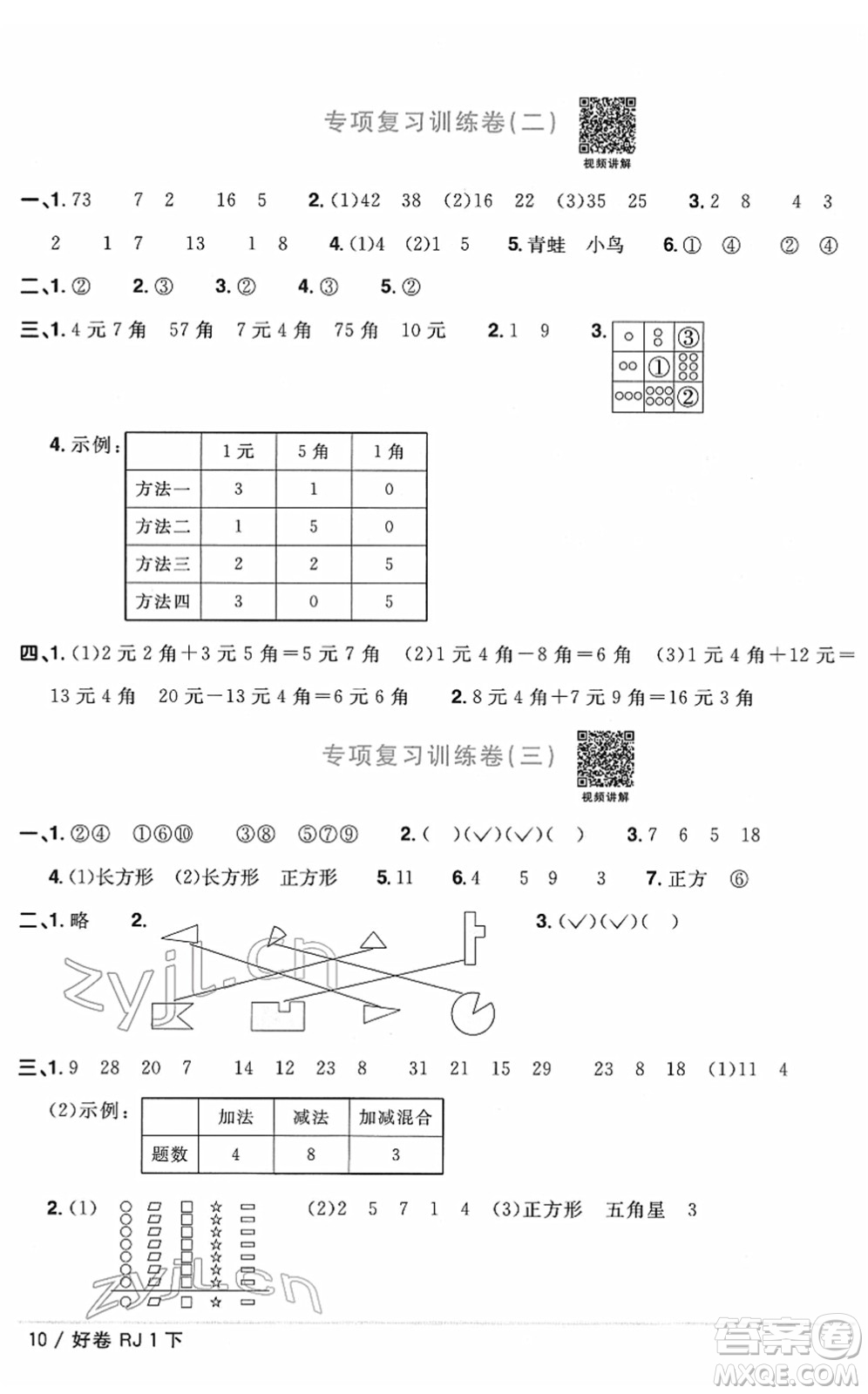 江西教育出版社2022陽光同學(xué)一線名師全優(yōu)好卷單元標(biāo)準(zhǔn)卷+期末復(fù)習(xí)卷一年級(jí)數(shù)學(xué)下冊RJ人教版答案