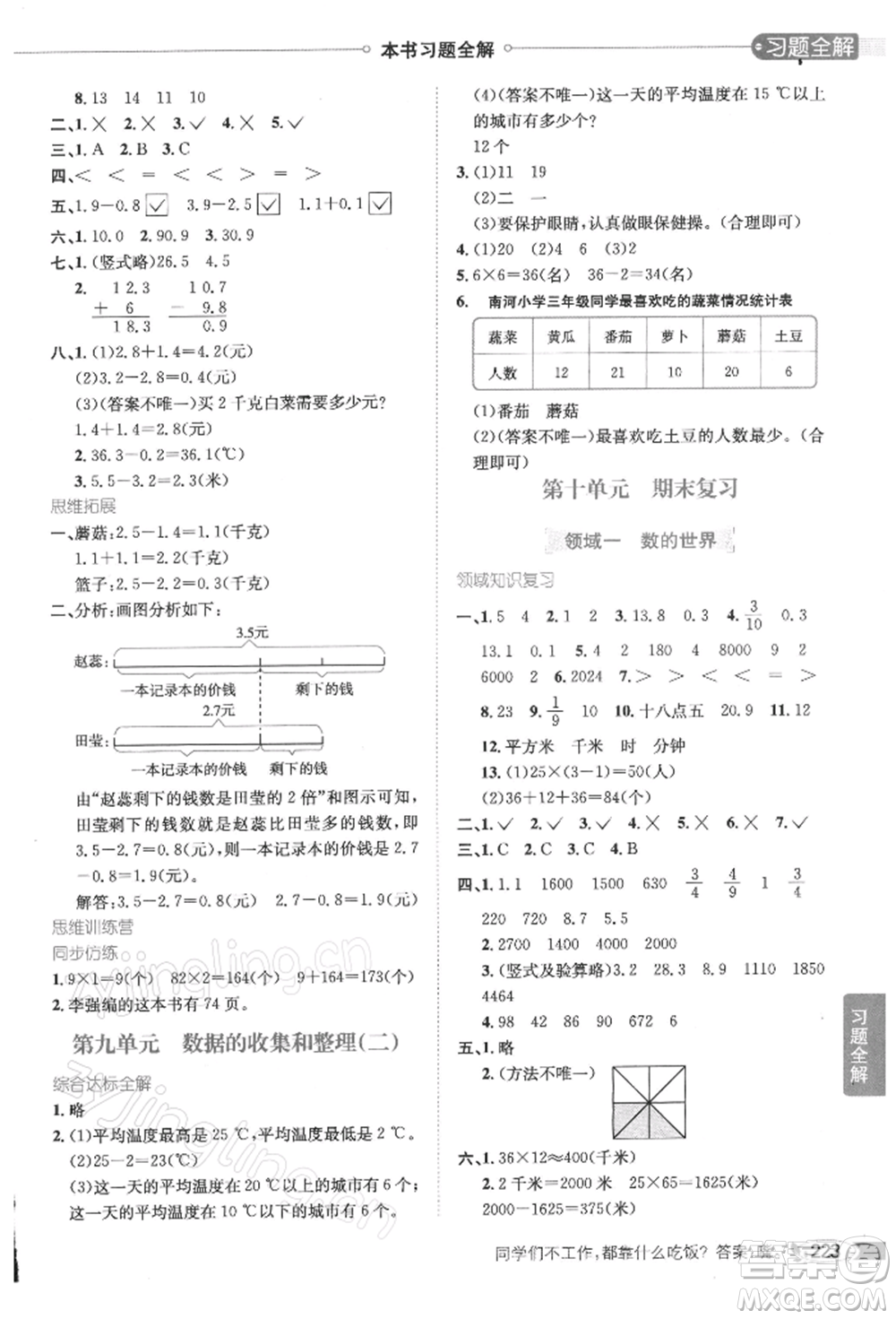 陜西人民教育出版社2022小學(xué)教材全解三年級(jí)數(shù)學(xué)下冊(cè)江蘇版參考答案