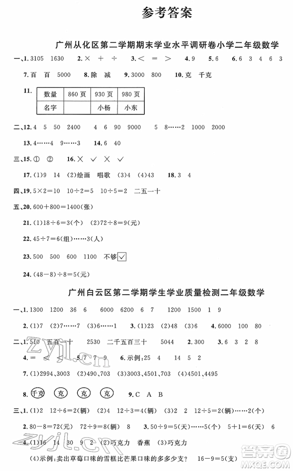 江西教育出版社2022陽(yáng)光同學(xué)一線名師全優(yōu)好卷單元標(biāo)準(zhǔn)卷+期末復(fù)習(xí)卷二年級(jí)數(shù)學(xué)下冊(cè)RJ人教版答案