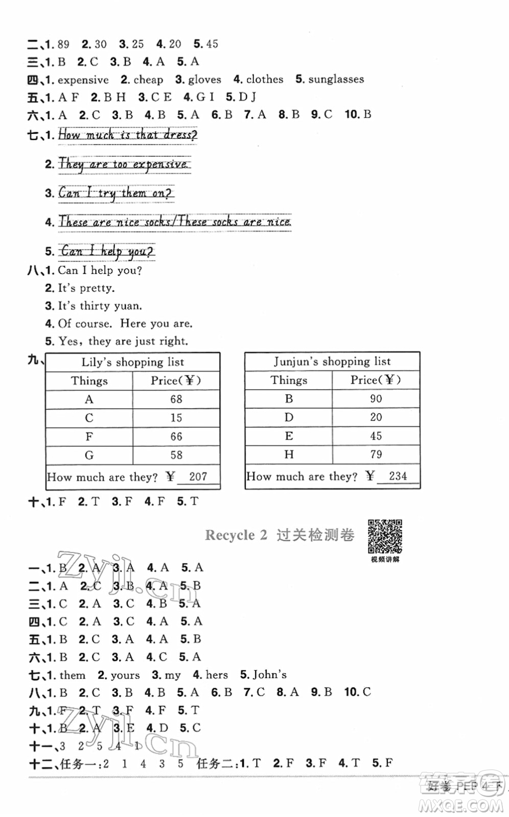 江西教育出版社2022陽(yáng)光同學(xué)一線名師全優(yōu)好卷單元標(biāo)準(zhǔn)卷+期末復(fù)習(xí)卷四年級(jí)英語(yǔ)下冊(cè)PEP版答案