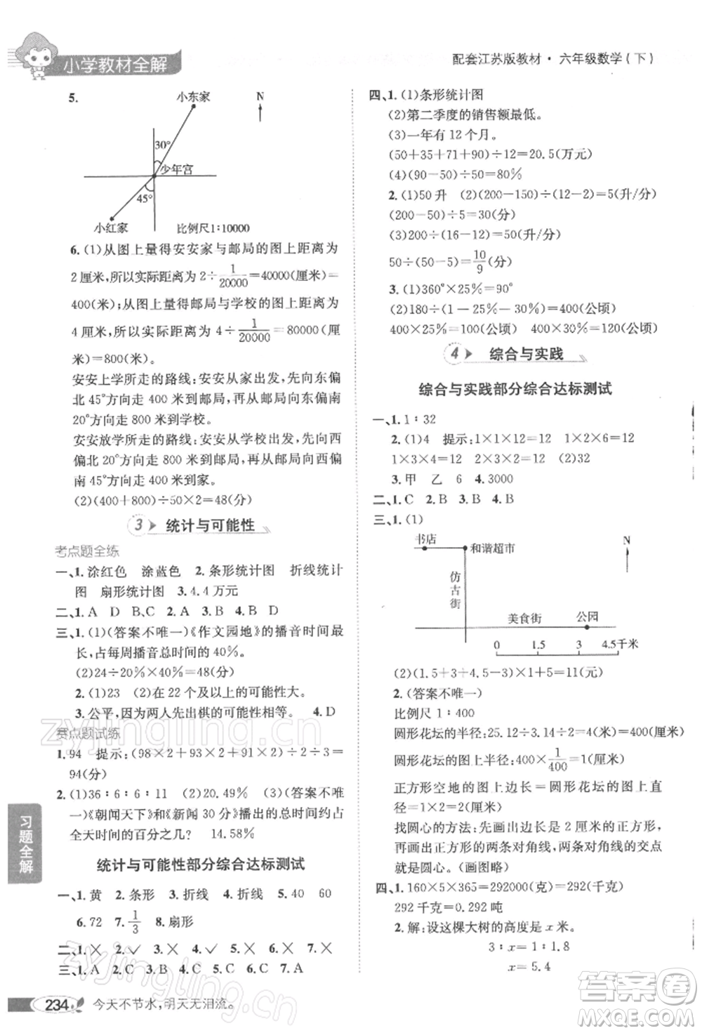 陜西人民教育出版社2022小學(xué)教材全解六年級數(shù)學(xué)下冊江蘇版參考答案