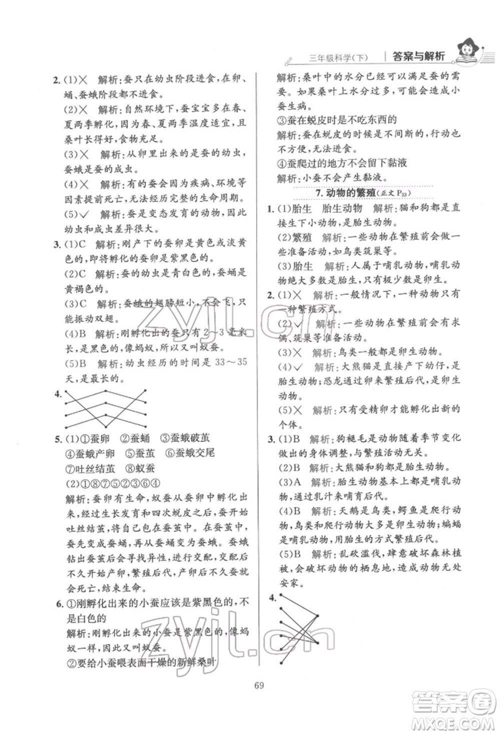 陜西人民教育出版社2022小學(xué)教材全練三年級科學(xué)下冊教育科學(xué)版參考答案