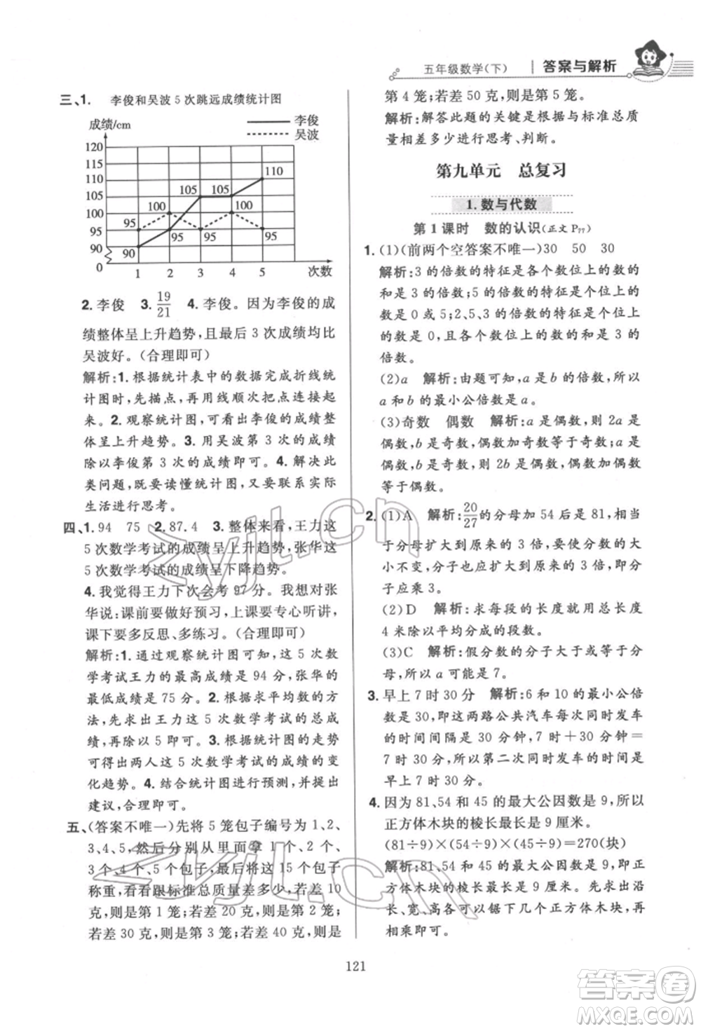 陜西人民教育出版社2022小學(xué)教材全練五年級數(shù)學(xué)下冊人教版參考答案