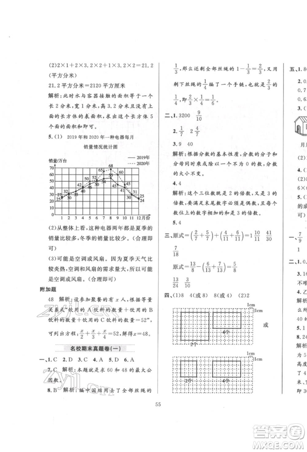 陜西人民教育出版社2022小學(xué)教材全練五年級數(shù)學(xué)下冊人教版參考答案