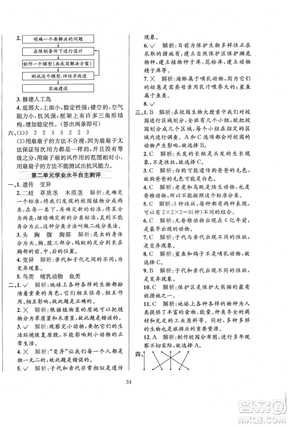 陜西人民教育出版社2022小學(xué)教材全練六年級(jí)科學(xué)下冊教育科學(xué)版參考答案