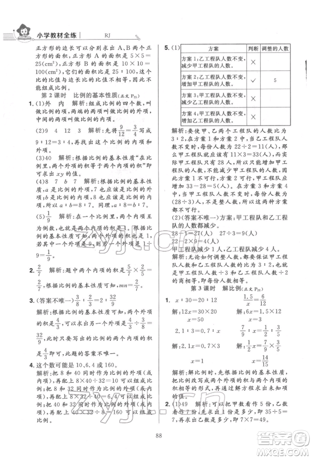 陜西人民教育出版社2022小學(xué)教材全練六年級(jí)數(shù)學(xué)下冊(cè)人教版參考答案