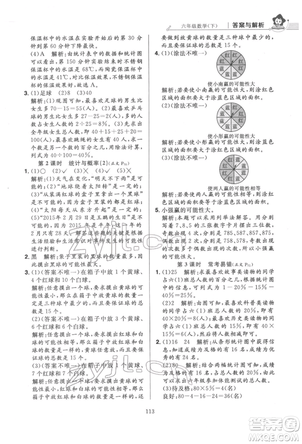 陜西人民教育出版社2022小學(xué)教材全練六年級(jí)數(shù)學(xué)下冊(cè)人教版參考答案