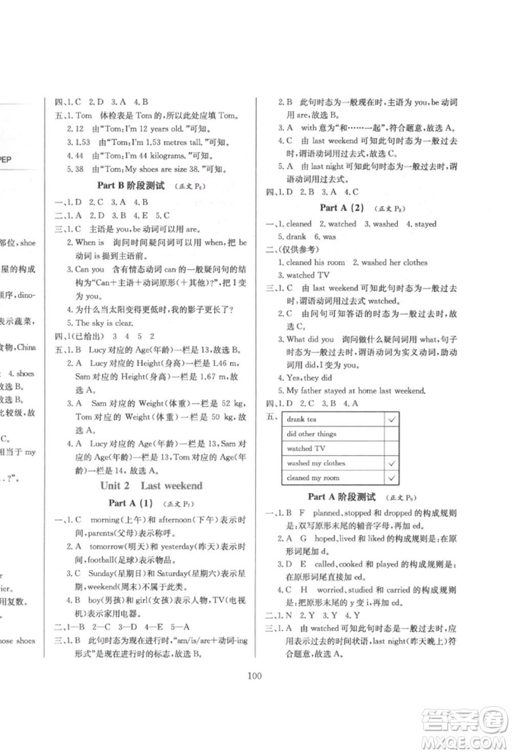 陜西人民教育出版社2022小學教材全練三年級起點六年級英語下冊人教版參考答案