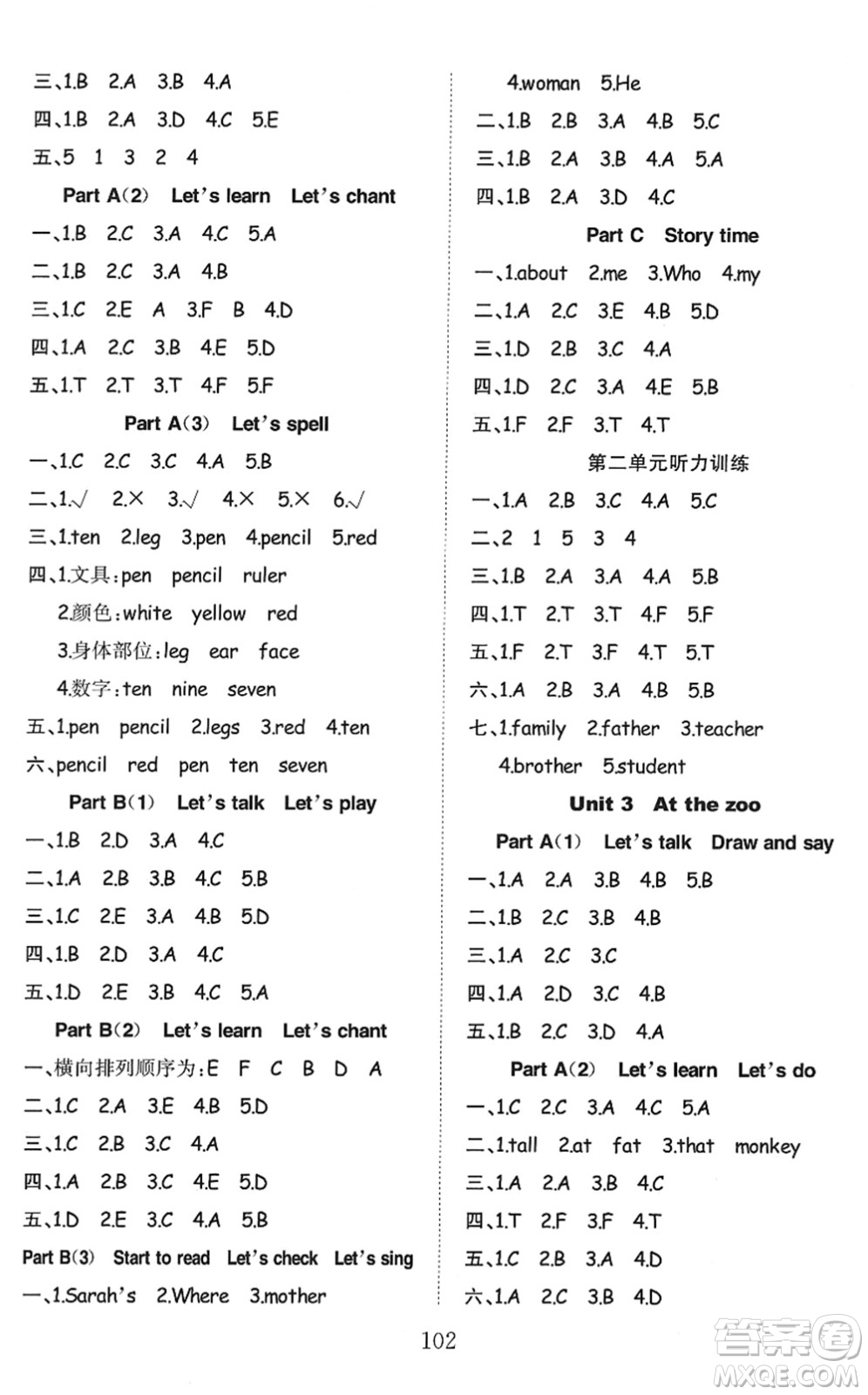 安徽文藝出版社2022陽(yáng)光課堂課時(shí)作業(yè)三年級(jí)英語(yǔ)下冊(cè)RJ人教版答案