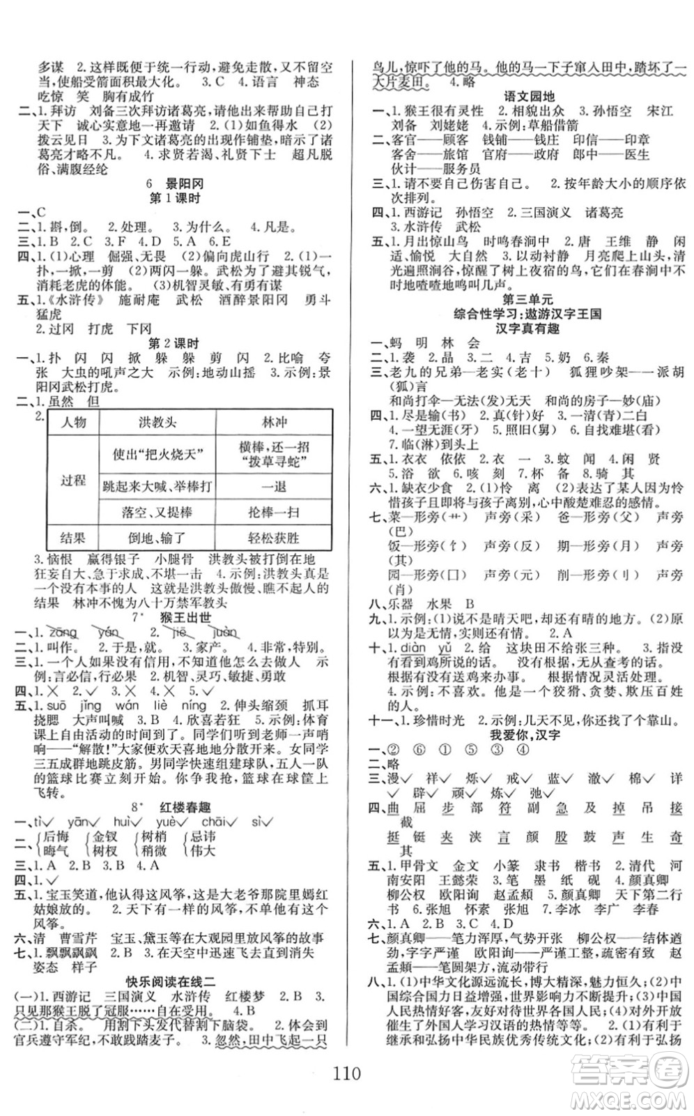 安徽文藝出版社2022陽光課堂課時作業(yè)五年級語文下冊RJ人教版答案