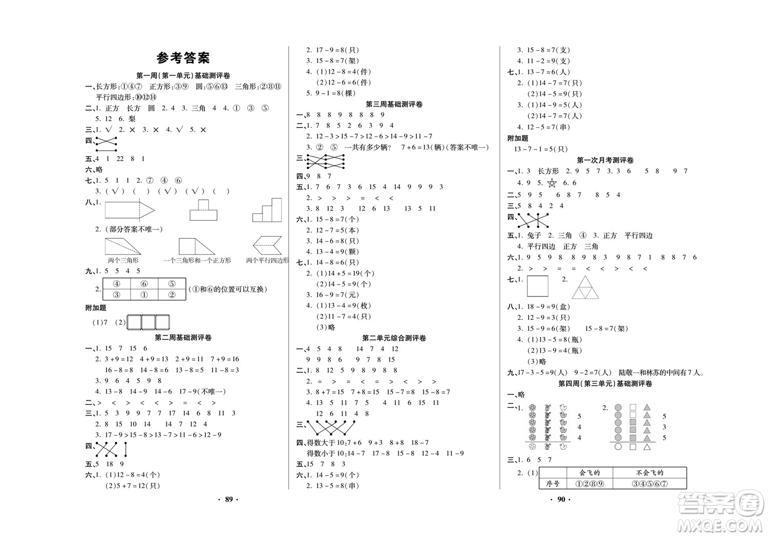 北方婦女兒童出版社2022聚優(yōu)練考卷數(shù)學一年級下冊RJ人教版答案