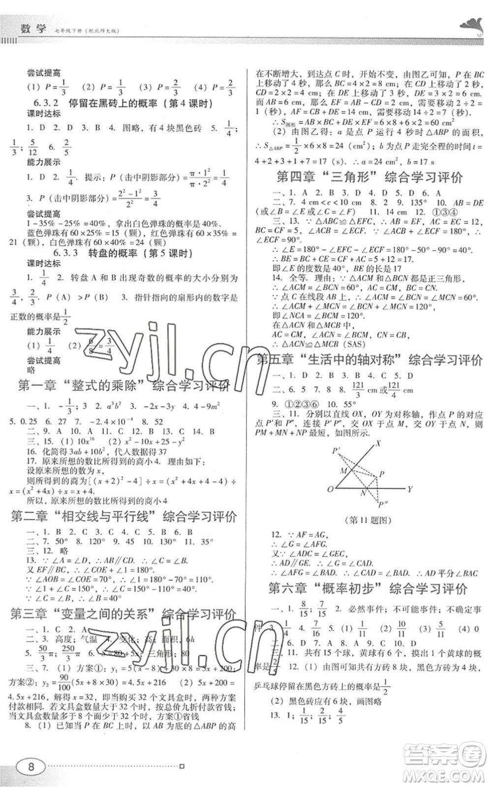 廣東教育出版社2022南方新課堂金牌學案七年級數(shù)學下冊北師大版答案