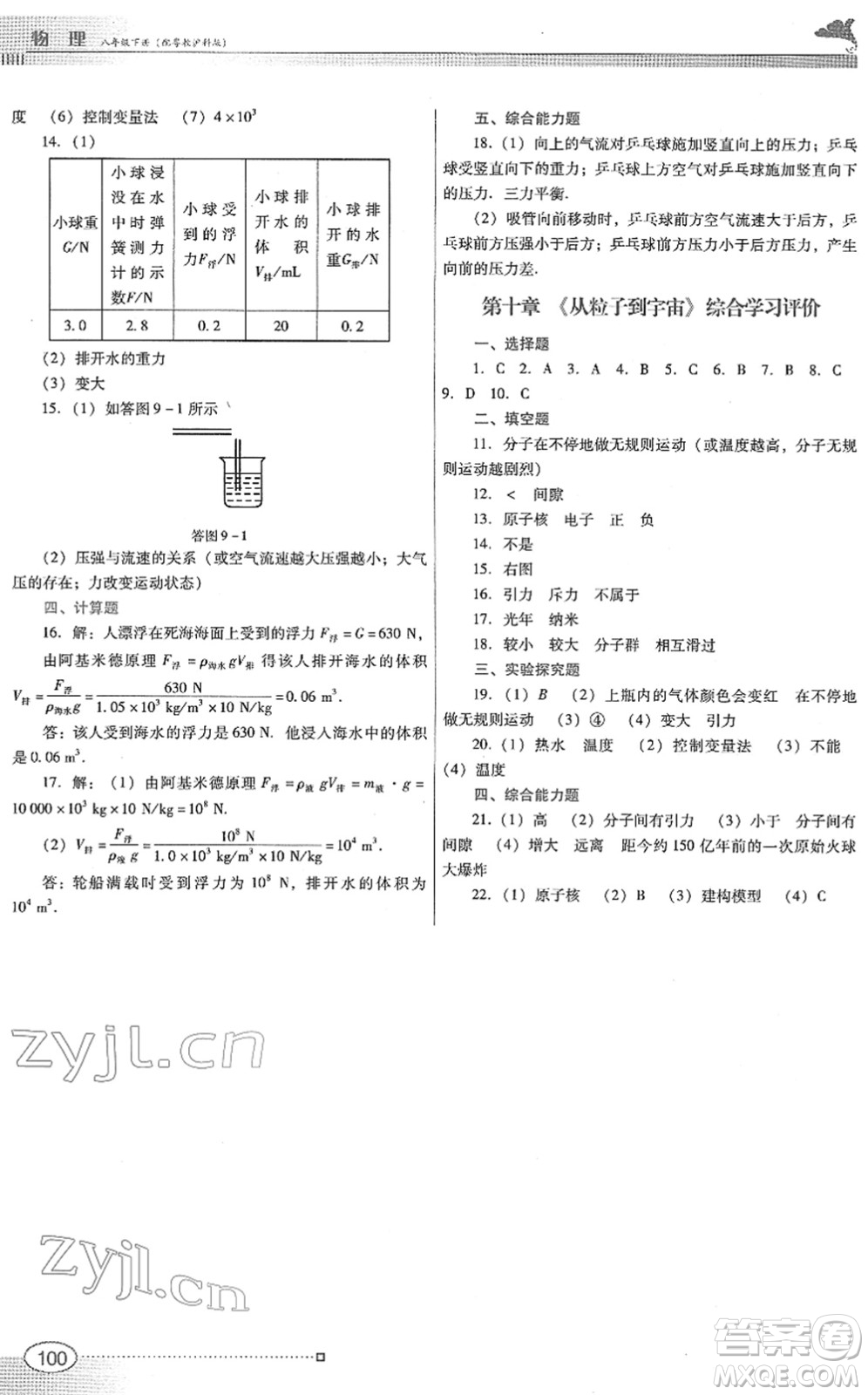 廣東教育出版社2022南方新課堂金牌學案八年級物理下冊粵教滬科版答案