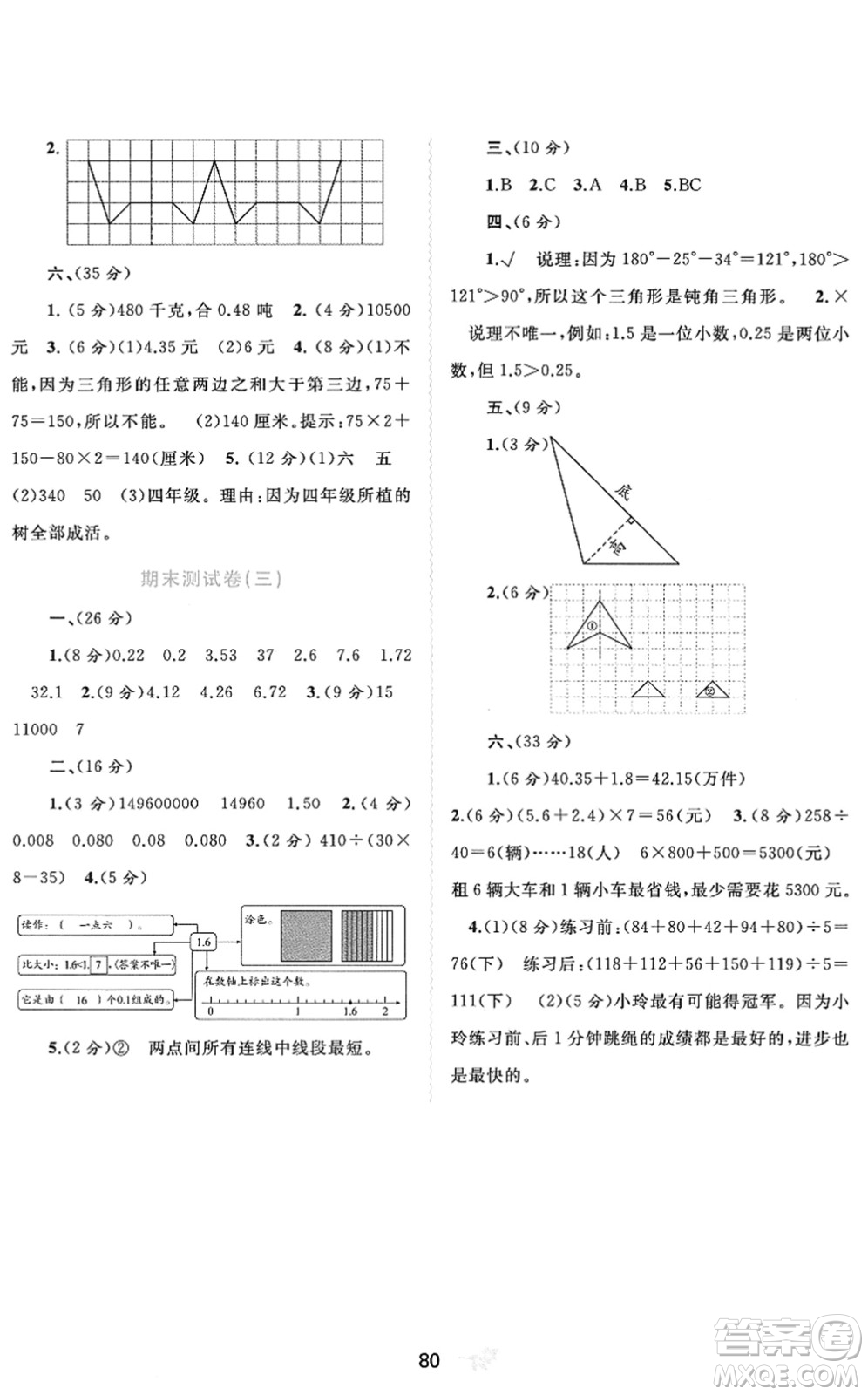 廣西教育出版社2022新課程學(xué)習(xí)與測(cè)評(píng)單元雙測(cè)四年級(jí)數(shù)學(xué)下冊(cè)A人教版答案