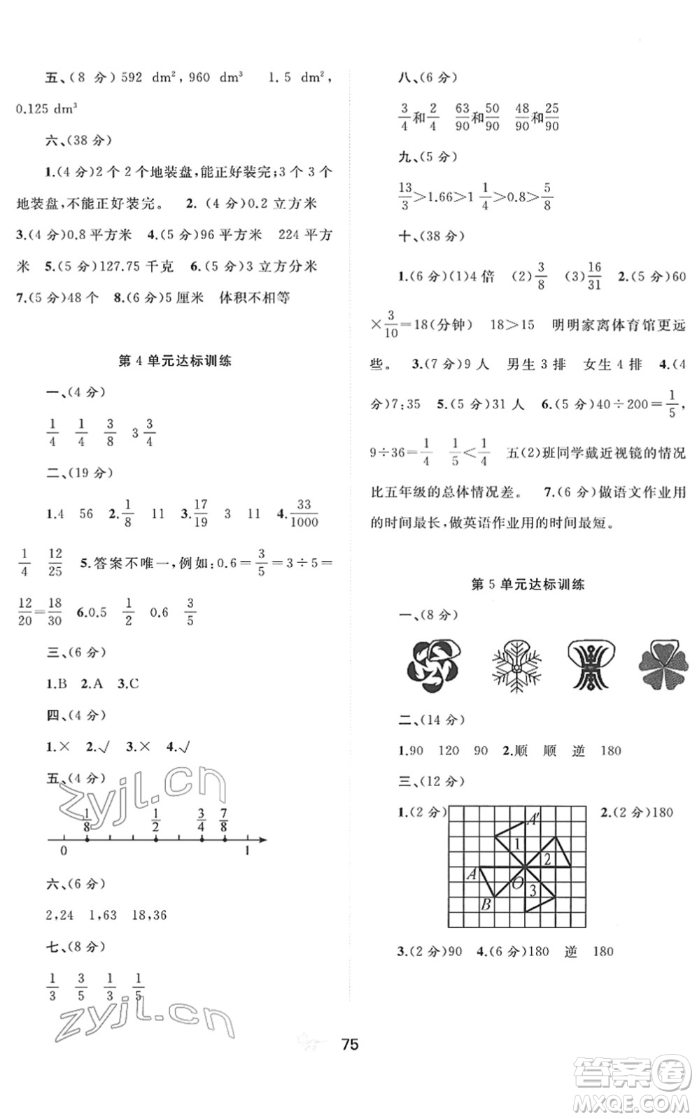 廣西教育出版社2022新課程學(xué)習(xí)與測評單元雙測五年級數(shù)學(xué)下冊A人教版答案