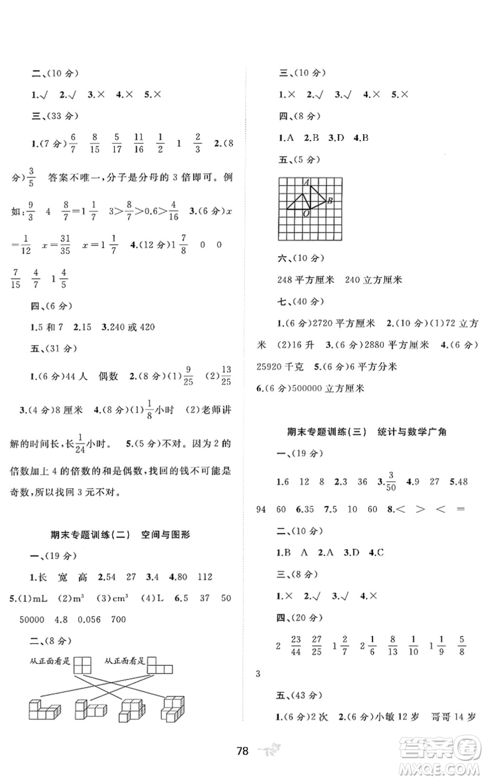 廣西教育出版社2022新課程學(xué)習(xí)與測評單元雙測五年級數(shù)學(xué)下冊A人教版答案