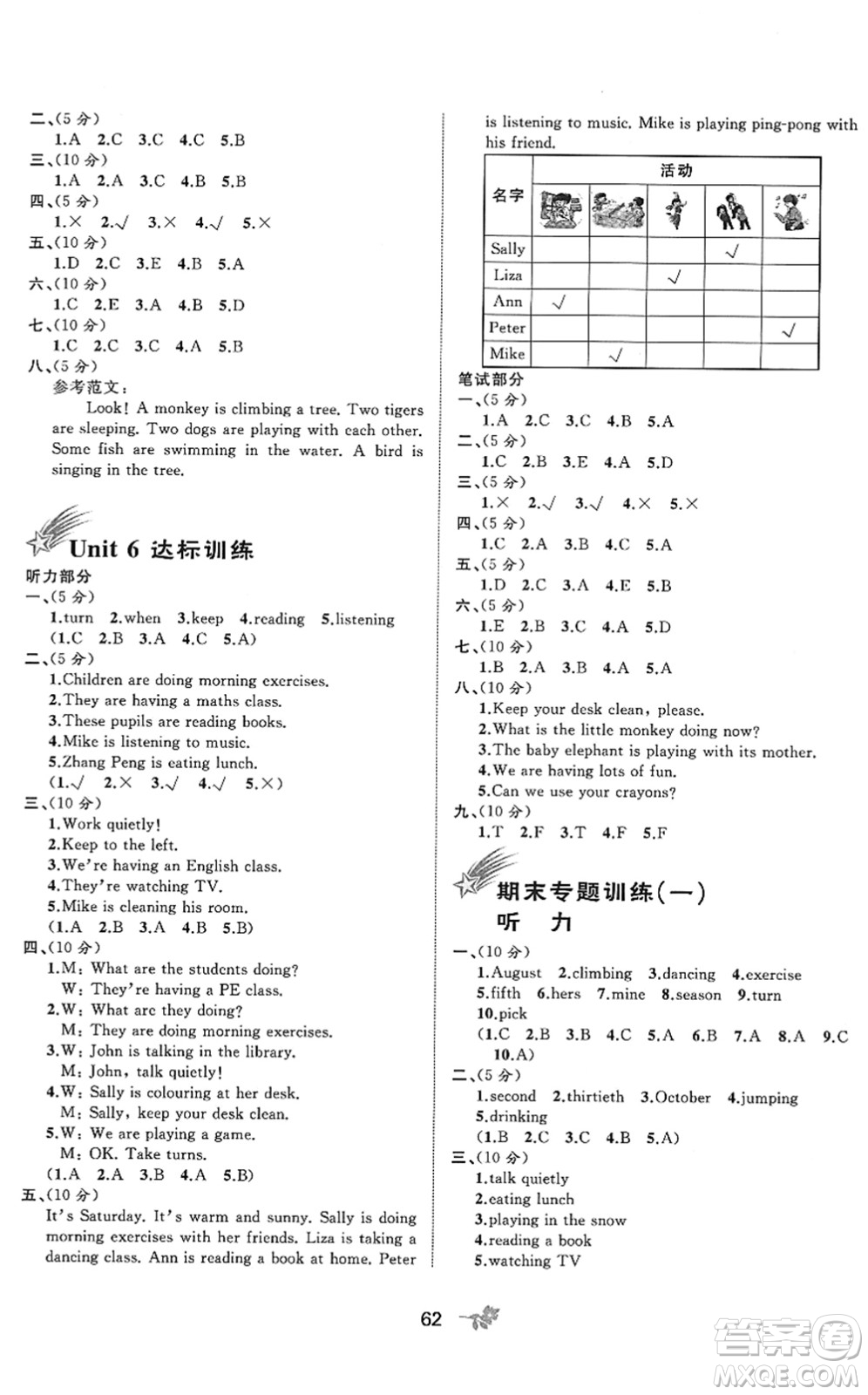 廣西教育出版社2022新課程學(xué)習(xí)與測評單元雙測五年級英語下冊A人教版答案