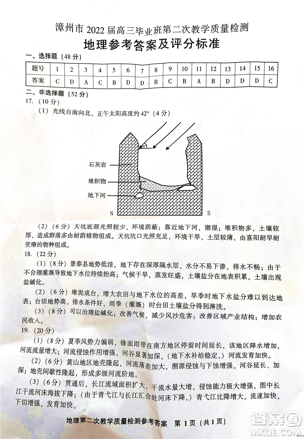 漳州市2022屆高中畢業(yè)班第二次教學(xué)質(zhì)量檢測(cè)地理試題及答案