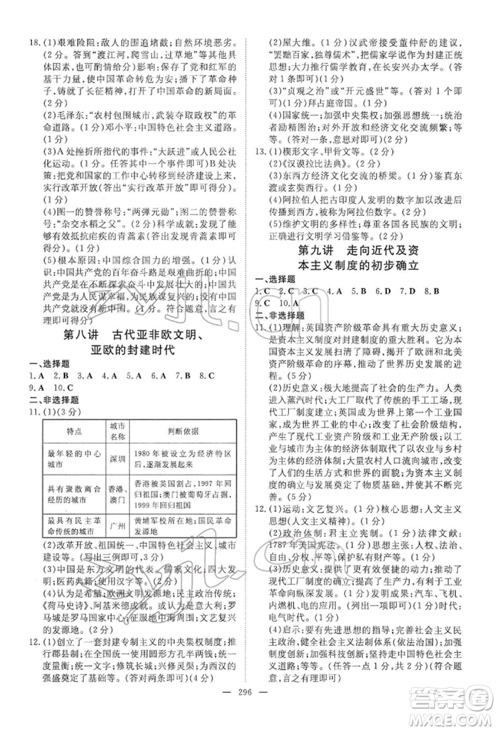 陜西人民教育出版社2022初中總復(fù)習(xí)導(dǎo)與練歷史通用版內(nèi)蒙古專版參考答案