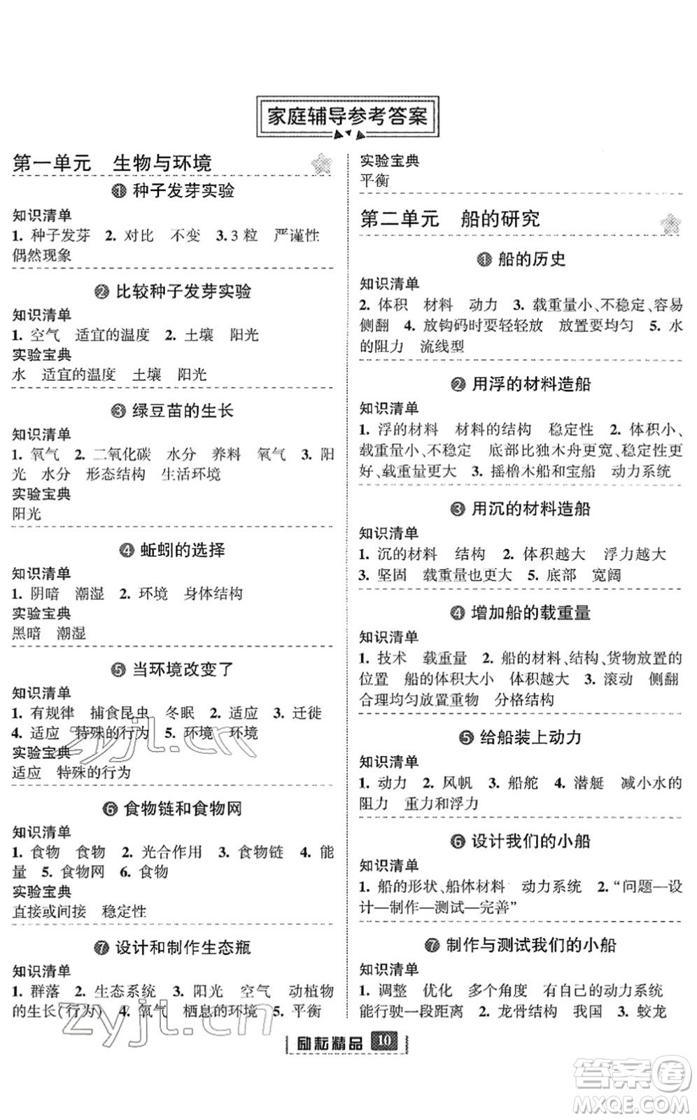 延邊人民出版社2022勵(lì)耘新同步五年級(jí)科學(xué)下冊(cè)教科版答案