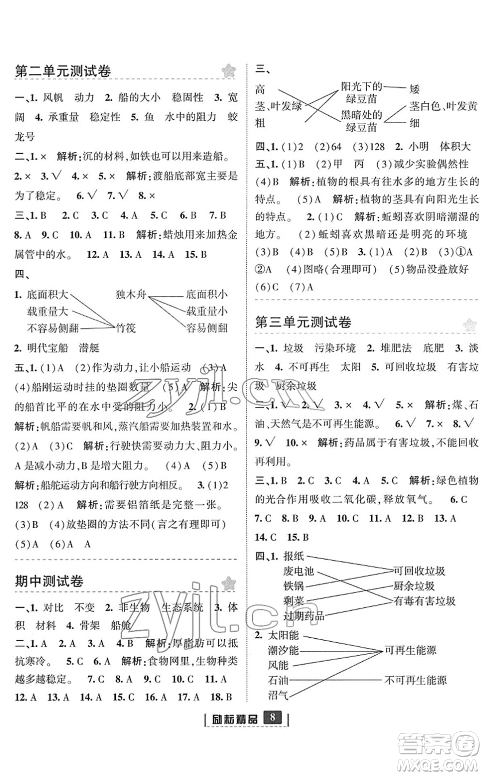 延邊人民出版社2022勵(lì)耘新同步五年級(jí)科學(xué)下冊(cè)教科版答案