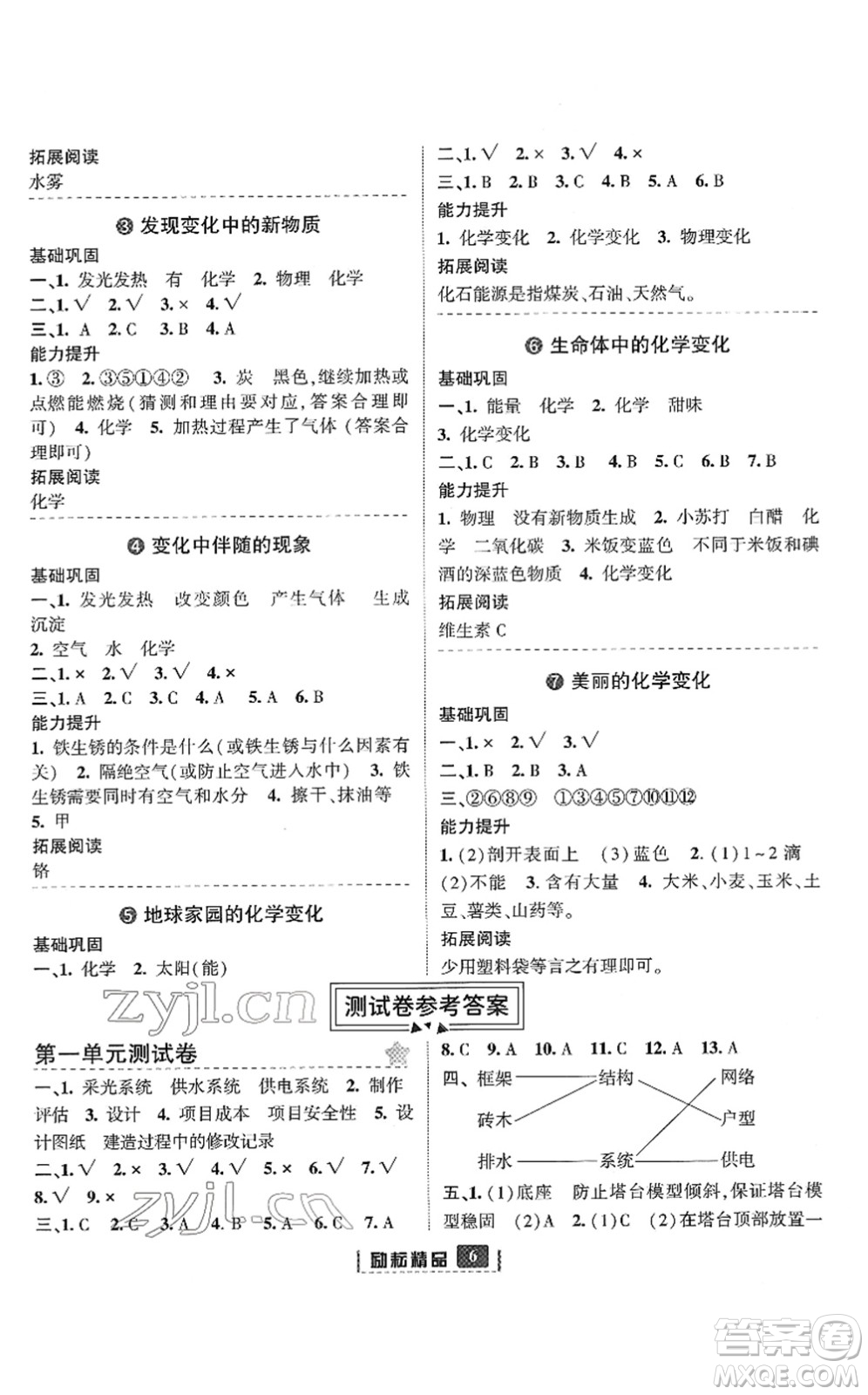 延邊人民出版社2022勵耘新同步六年級科學(xué)下冊教科版答案