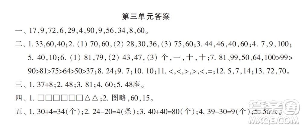 2022春小學生數(shù)學報配套試卷一年級下冊第三四單元測試卷參考答案