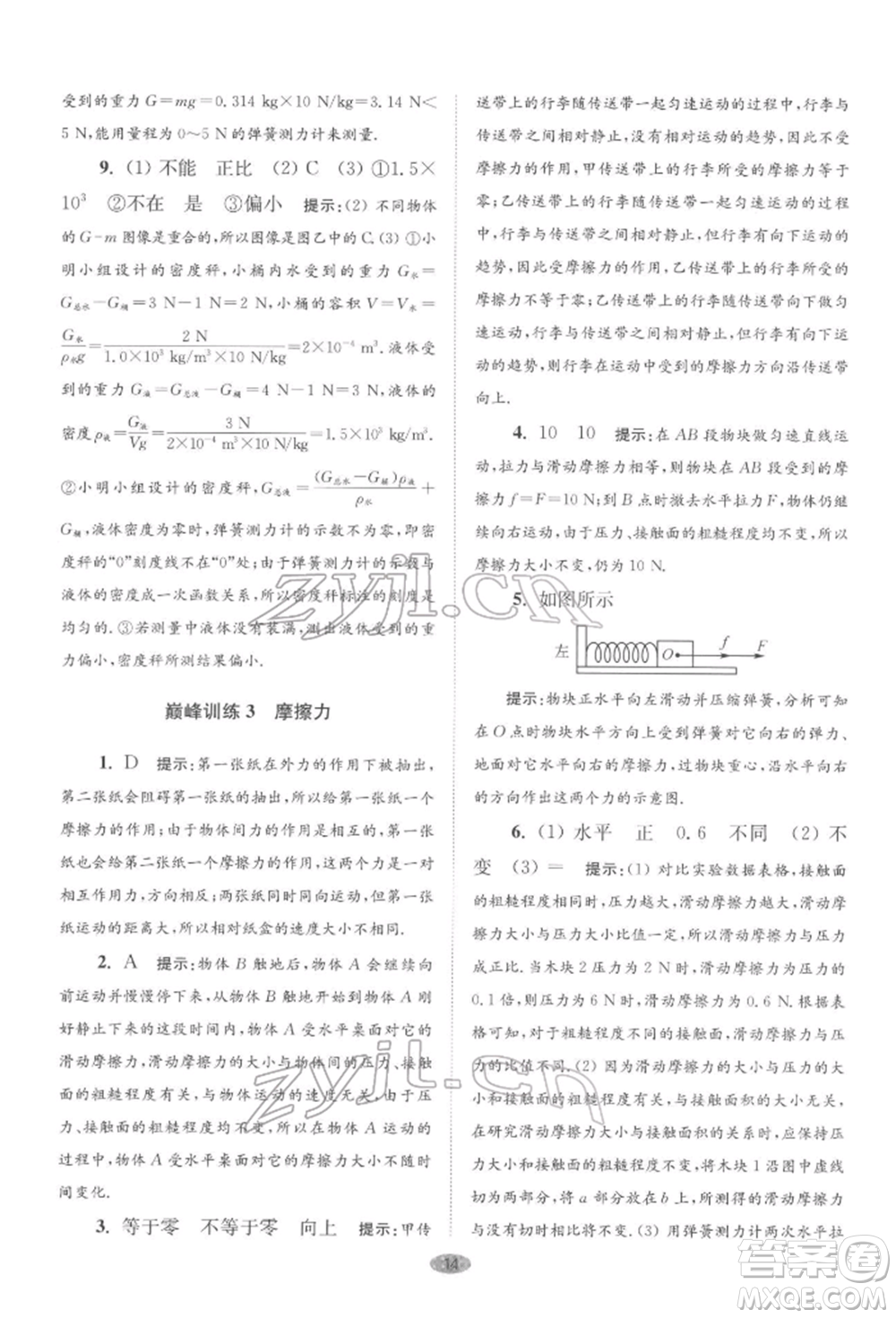 江蘇鳳凰科學(xué)技術(shù)出版社2022小題狂做八年級物理下冊蘇科版巔峰版參考答案